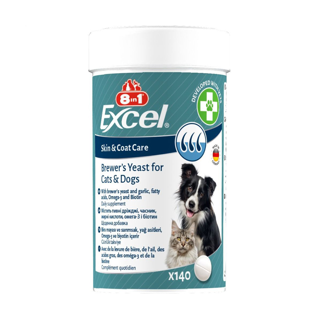 Вітаміни для собак та котів 8in1 Excel Brewer's Yeast Пивні дріжджі, з часником, для шкіри та шерсті, 140 шт
